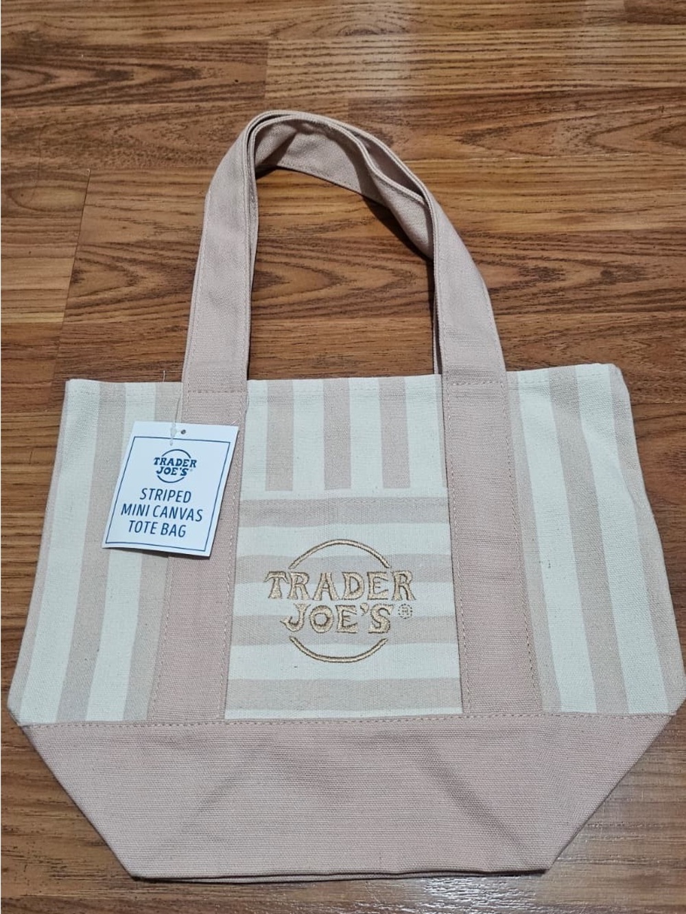 Trader Joe’s Striped Mini Canvas Tote Bag in Sand Beige